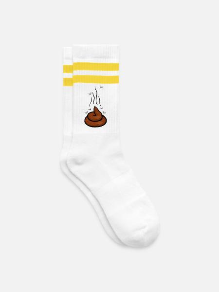 Dampfender Scheißhaufen mit Fliegen - Gestreifte Tennissocken - Weiß/Gelb