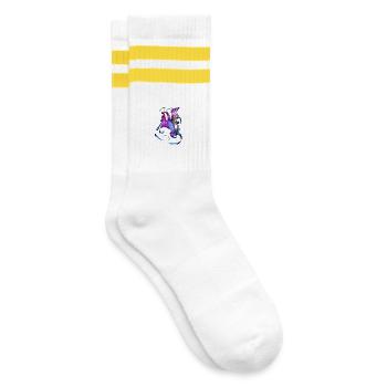 Farbige Spiral- und Fächerkunst - Gestreifte Tennissocken - Weiß/Gelb - Rechts