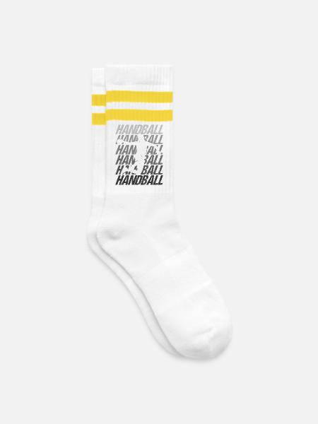 Handball Handballspieler Wurf - Gestreifte Tennissocken - Weiß/Gelb