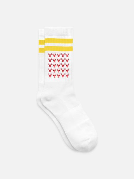 Hirsch mit Geweih Retro Hirschgeweih Souvenir - Gestreifte Tennissocken - Weiß/Gelb