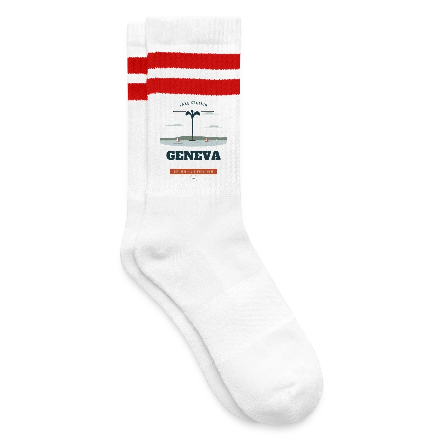 Geneva badge on a striped tennis socks, white/red