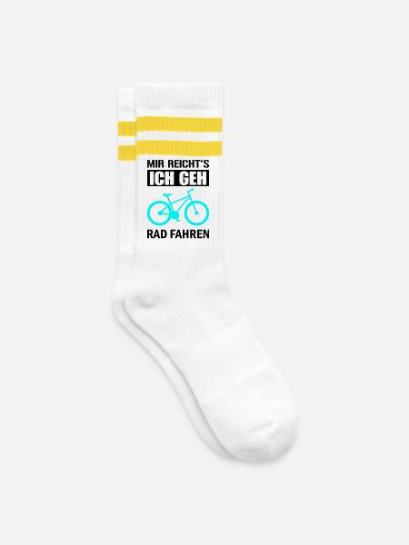 Cyanes Fahrrad Silhouette - Gestreifte Tennissocken - Weiß/Gelb