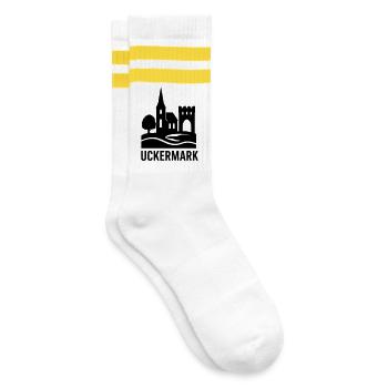 Uckermark Silhouette - Striped tennis socks - white/yellow - Right