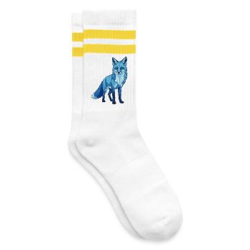 Blauer Polygonfuchs - Gestreifte Tennissocken - Weiß/Gelb - Rechts