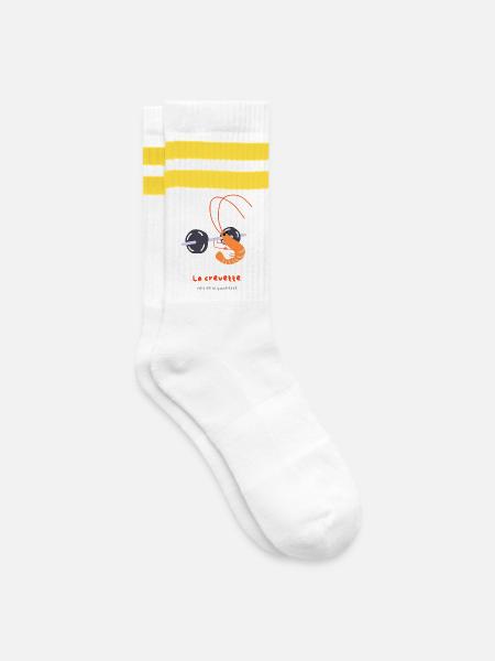 Die Garnele bläht sich auf - Gestreifte Tennissocken - Weiß/Gelb