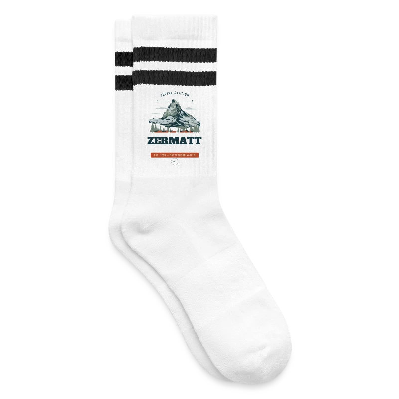 Zermatt badge on a striped tennis socks