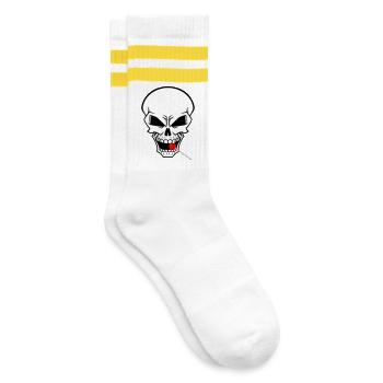 Rebellenschädel mit rotem Lutscher - Gestreifte Tennissocken - Weiß/Gelb - Rechts