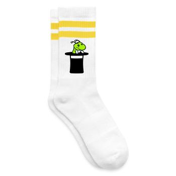 Caterpillar Top Hat Magician Wizard Magic Trick Cute - Striped tennis socks - white/yellow - Right