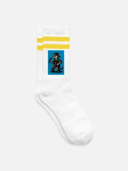 erdmännchen - comic-helden 3 - Gestreifte Tennissocken - Weiß/Gelb