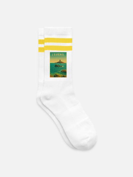 DIE GOLDENE INSEL - Gestreifte Tennissocken - Weiß/Gelb