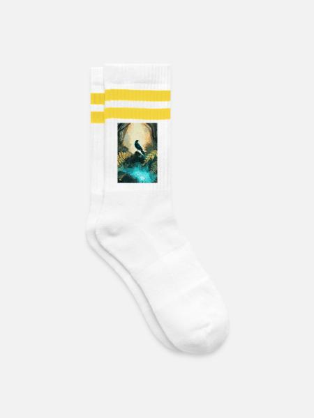 Wald Krähe Fantasy - Gestreifte Tennissocken - Weiß/Gelb