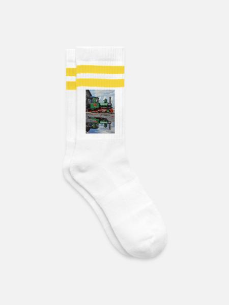 Reflexion der Dampflokomotive - Gestreifte Tennissocken - Weiß/Gelb