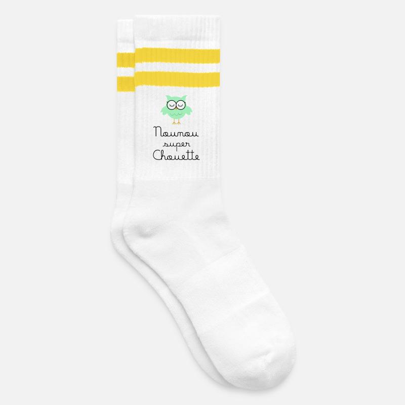 Kindermädchen große Eule - Gestreifte Tennissocken - Weiß/Gelb