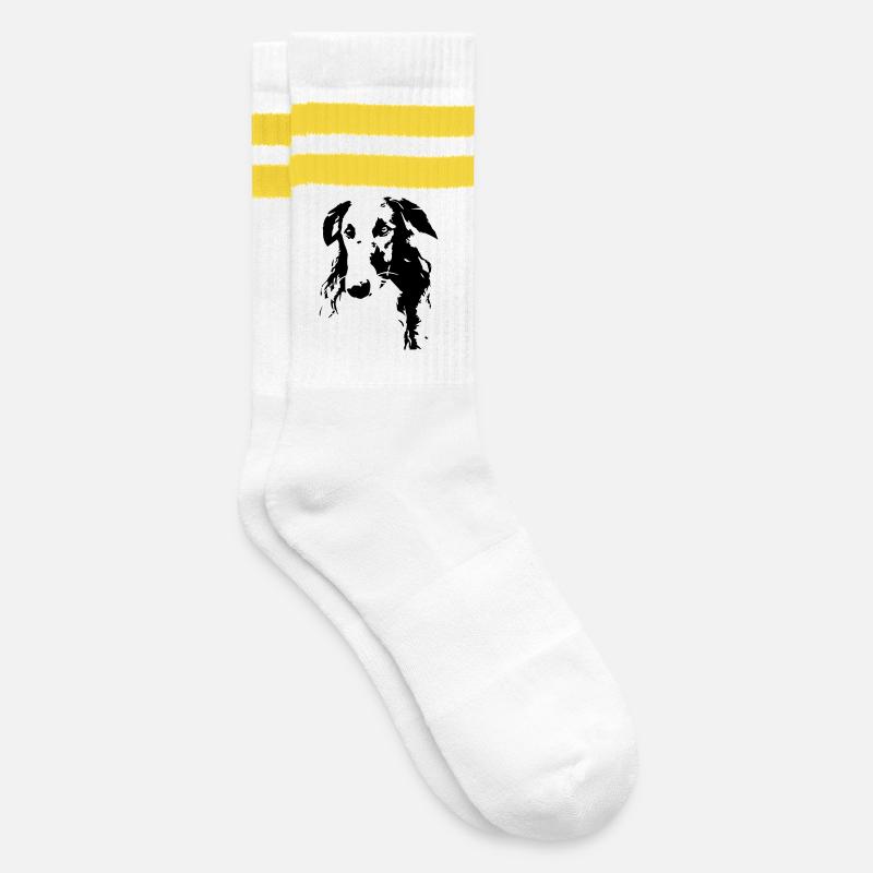 Barsoi Kopf - Gestreifte Tennissocken - Weiß/Gelb
