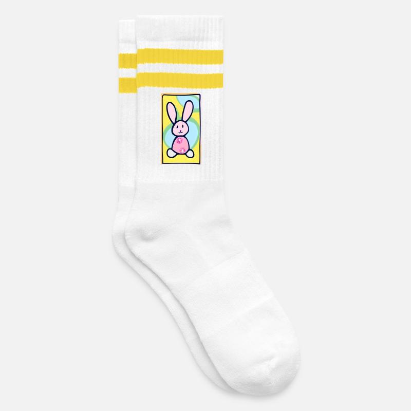 Pastel Bunny Easter Bunny on Yellow Background - Striped tennis socks - white/yellow