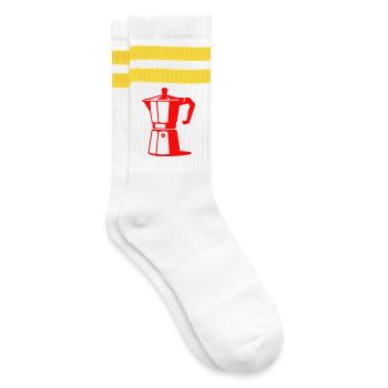 Illustration de cafetière pour les amateurs de café - Chaussettes de tennis - blanc/jaune - Droite