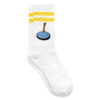 2025-EISSTOCK-hellblau - Gestreifte Tennissocken - Weiß/Gelb - Rechts