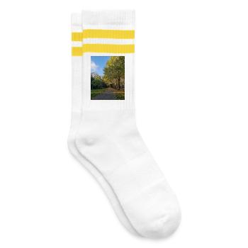 Autumn path through Lauballee - Striped tennis socks - white/yellow - Right