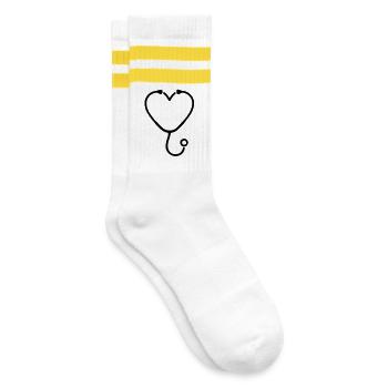 Stethoscope Heart Medicine Outline - Striped tennis socks - white/yellow - Right