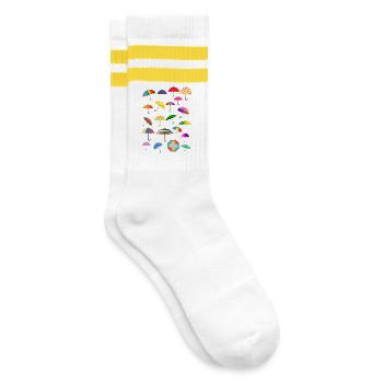 A pile full of colorful umbrellas - Striped tennis socks - white/yellow - Right