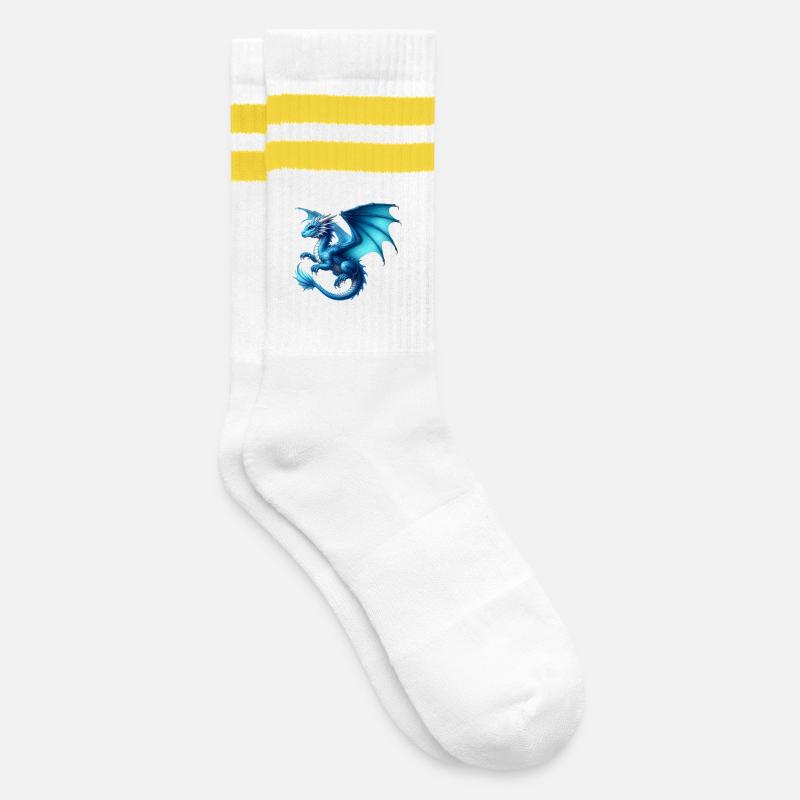 Drache - Gestreifte Tennissocken - Weiß/Gelb