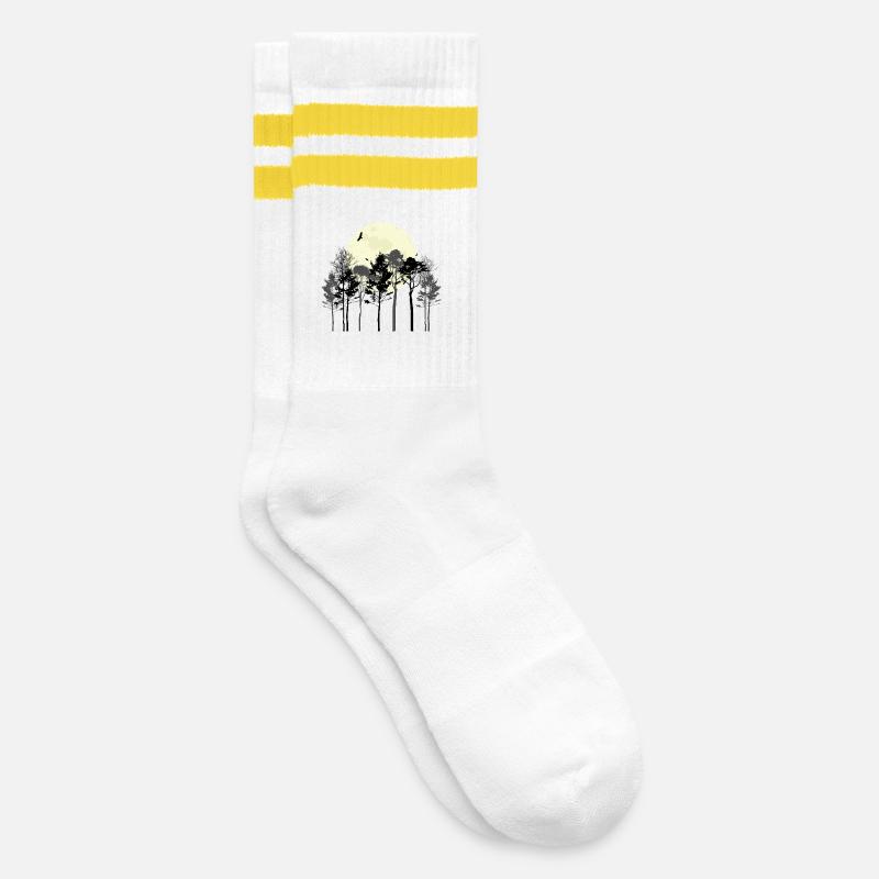 Celestial Forest Silhouette Design - Striped tennis socks - white/yellow