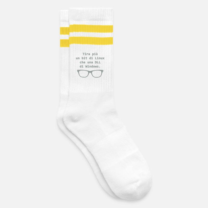 Linux (Englisch) - Gestreifte Tennissocken - Weiß/Gelb
