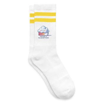 Digital Humor – Mentally in Low Power Mode - Gestreifte Tennissocken - Weiß/Gelb - Rechts