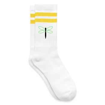 Libelle Silhouette - Gestreifte Tennissocken - Weiß/Gelb - Rechts