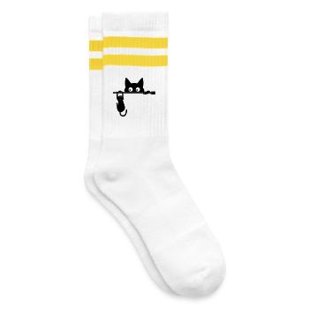 Kitty the cat - cat lover gift - Striped tennis socks - white/yellow - Right