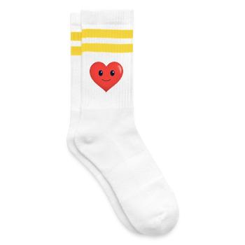 Herz lächelt Form Rot - Gestreifte Tennissocken - Weiß/Gelb - Rechts