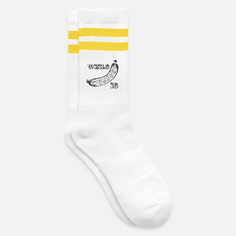 Weils Wuascht is - Gestreifte Tennissocken - Weiß/Gelb