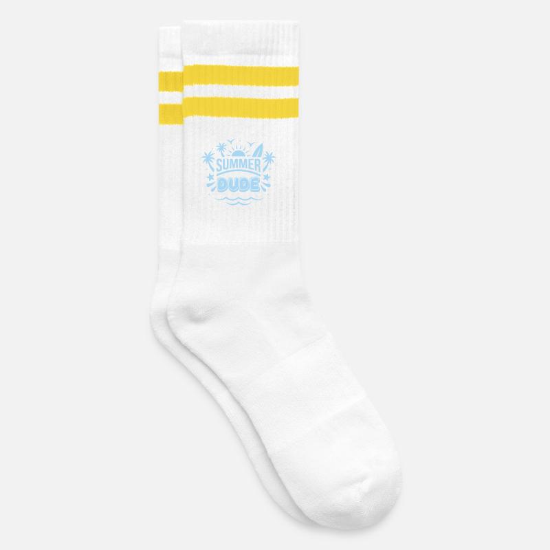 Sommer Dude Surf Logo - Gestreifte Tennissocken - Weiß/Gelb