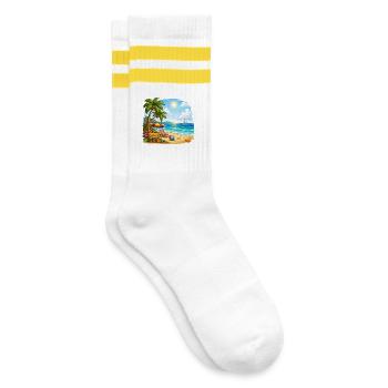 Willkommen am Tropenstrand - Gestreifte Tennissocken - Weiß/Gelb - Rechts