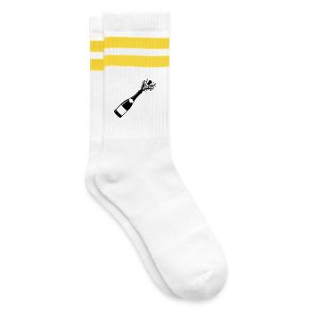 Funkelnde Flaschenpop-Silhouette - Gestreifte Tennissocken - Weiß/Gelb - Rechts