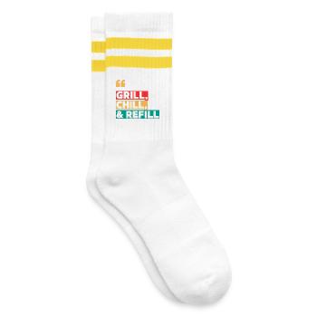 Grill, Chill & Refill - Striped tennis socks - white/yellow - Right