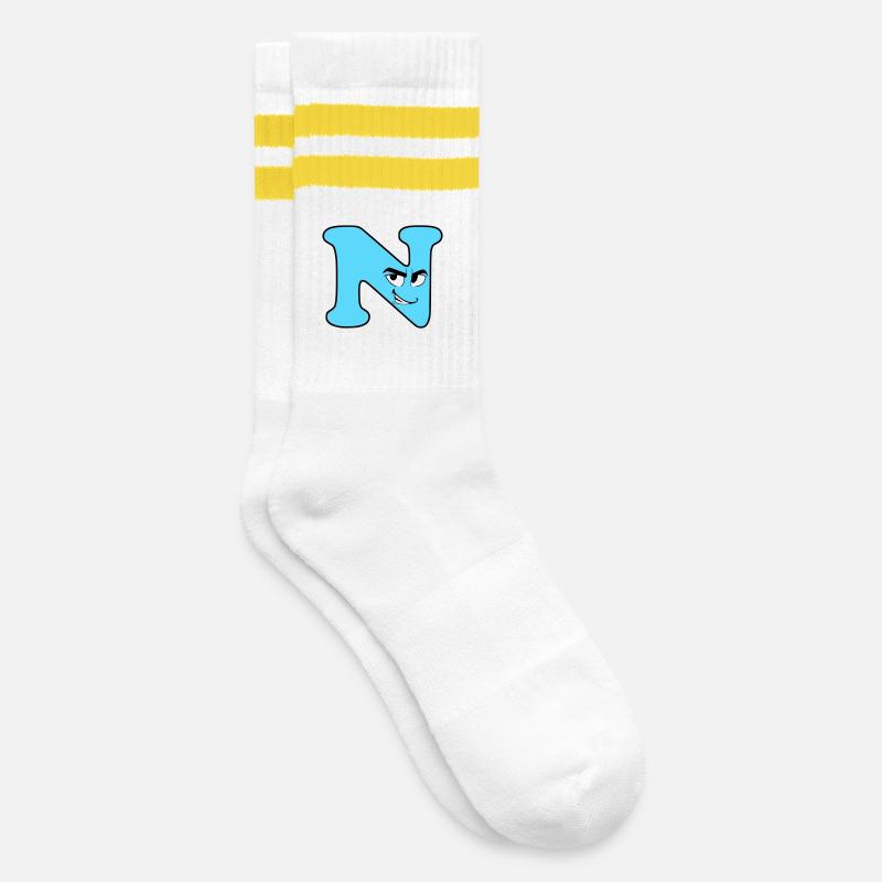 N - Gestreifte Tennissocken - Weiß/Gelb