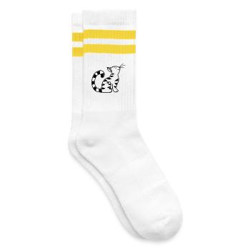 Cartoon Kitten - Gestreifte Tennissocken - Weiß/Gelb - Rechts
