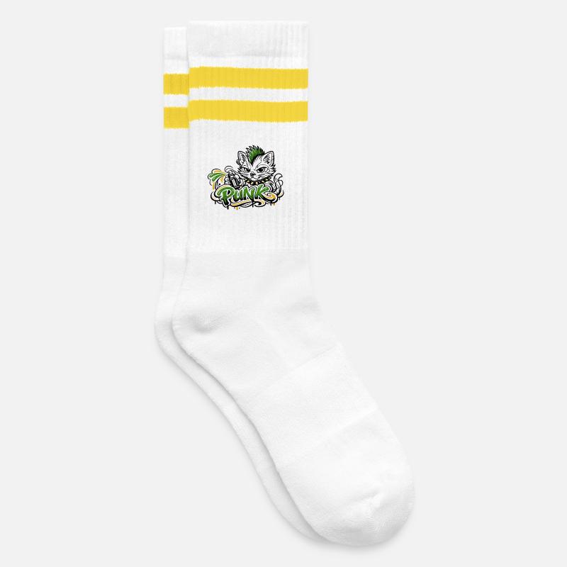 Punkkatz Graffiti Mohawk - Gestreifte Tennissocken - Weiß/Gelb