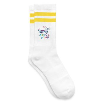 stolzes Schulkind - Gestreifte Tennissocken - Weiß/Gelb - Rechts