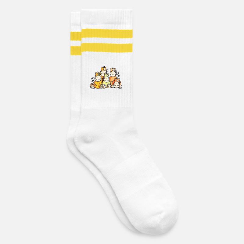 Pferde Freundschaft - Gestreifte Tennissocken - Weiß/Gelb