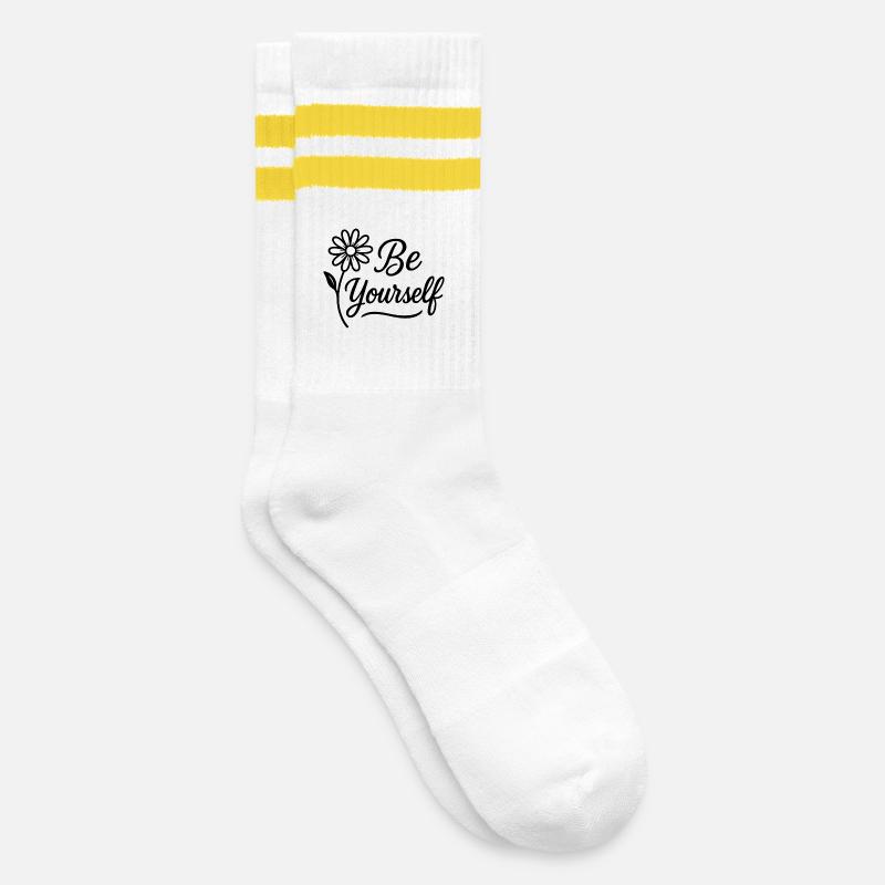 Be yourself - Gestreifte Tennissocken - Weiß/Gelb