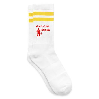 Wood Is My Cardio - Lumberjack Axe Design - Striped tennis socks - white/yellow - Right