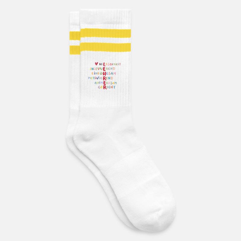 Farbenfrohe Werte Collage – Hilfsbereit - Gestreifte Tennissocken - Weiß/Gelb