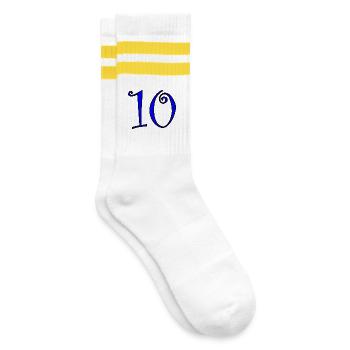 10. 10 JAHRE. 10-JÄHRIGES JUBILÄUM. 10-JÄHRIGES JUBILÄUM. - Gestreifte Tennissocken - Weiß/Gelb - Rechts