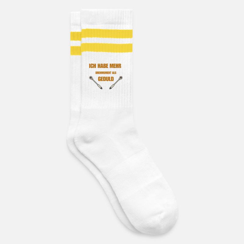 Drehmoment oder Geduld - Gestreifte Tennissocken - Weiß/Gelb