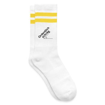 Ordentlich schraeg - Gestreifte Tennissocken - Weiß/Gelb - Rechts