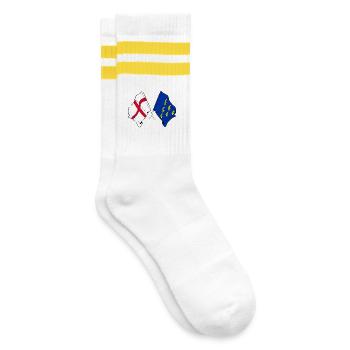 Gekreuzte Flaggen West Sussex & England - Gestreifte Tennissocken - Weiß/Gelb - Rechts