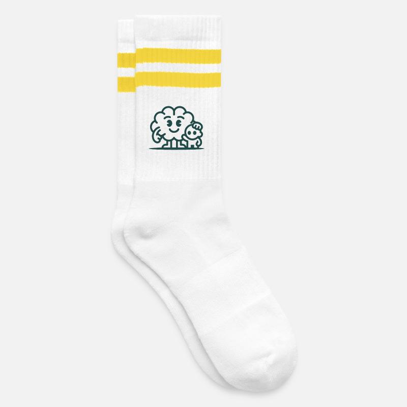 Friendly Cloud Duo Illustration - Striped tennis socks - white/yellow