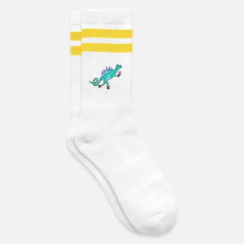 Rollerskates_Dino - Gestreifte Tennissocken - Weiß/Gelb